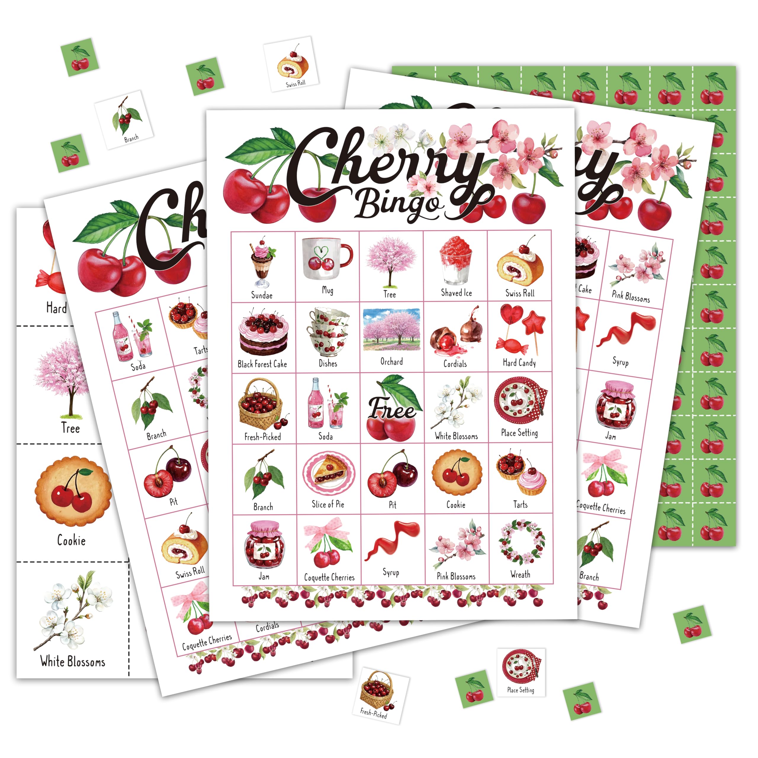 Carte da bingo Cherry per adulti, giochi di bingo di ciliegie per amici di famiglia, bomboniere estive per feste, forniture per decorazioni, Friuts Carta da gioco per attività all'aperto e al chiuso