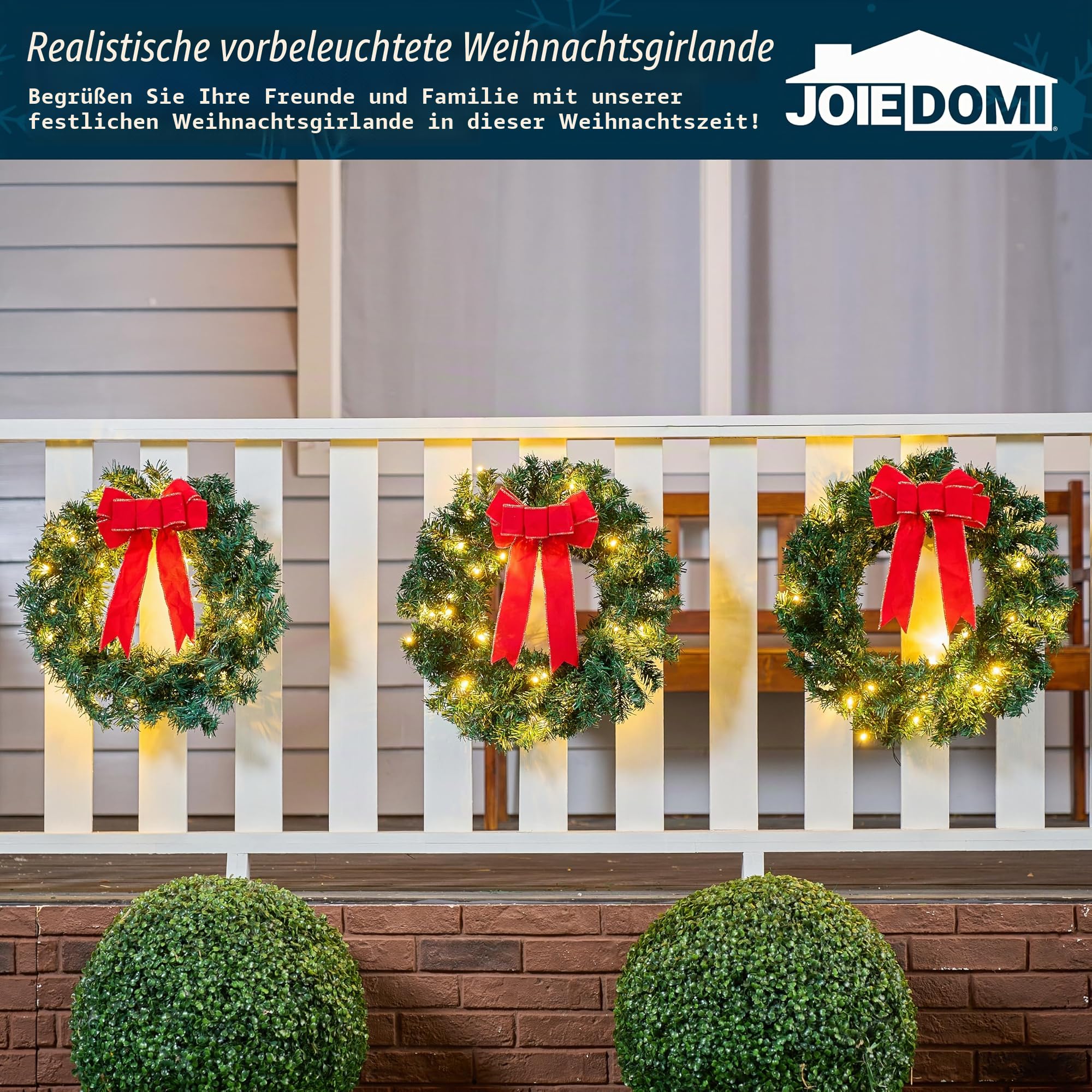 Joiedomi 19-Zoll-Weihnachtskranz mit LED-Lichtern, 3-teiliger Kranz für Haustür, Fenster, Wohnzimmer und Weihnachtsdekoration