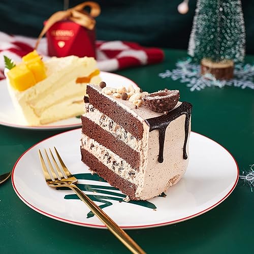 Miniatura 4 de Christmas Holiday - Platos de postre de porcelana de hueso, platos de ensalada de 8 pulgadas, juego de 4, platos de cocina aptos para horno y