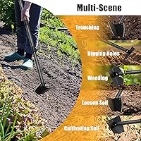 Vista 6 de Herramienta de jardín, azada triangular de jardinería con hoja afilada para excavar, deshierbar, cortar y aflojar tierra, mango de metal de longitud