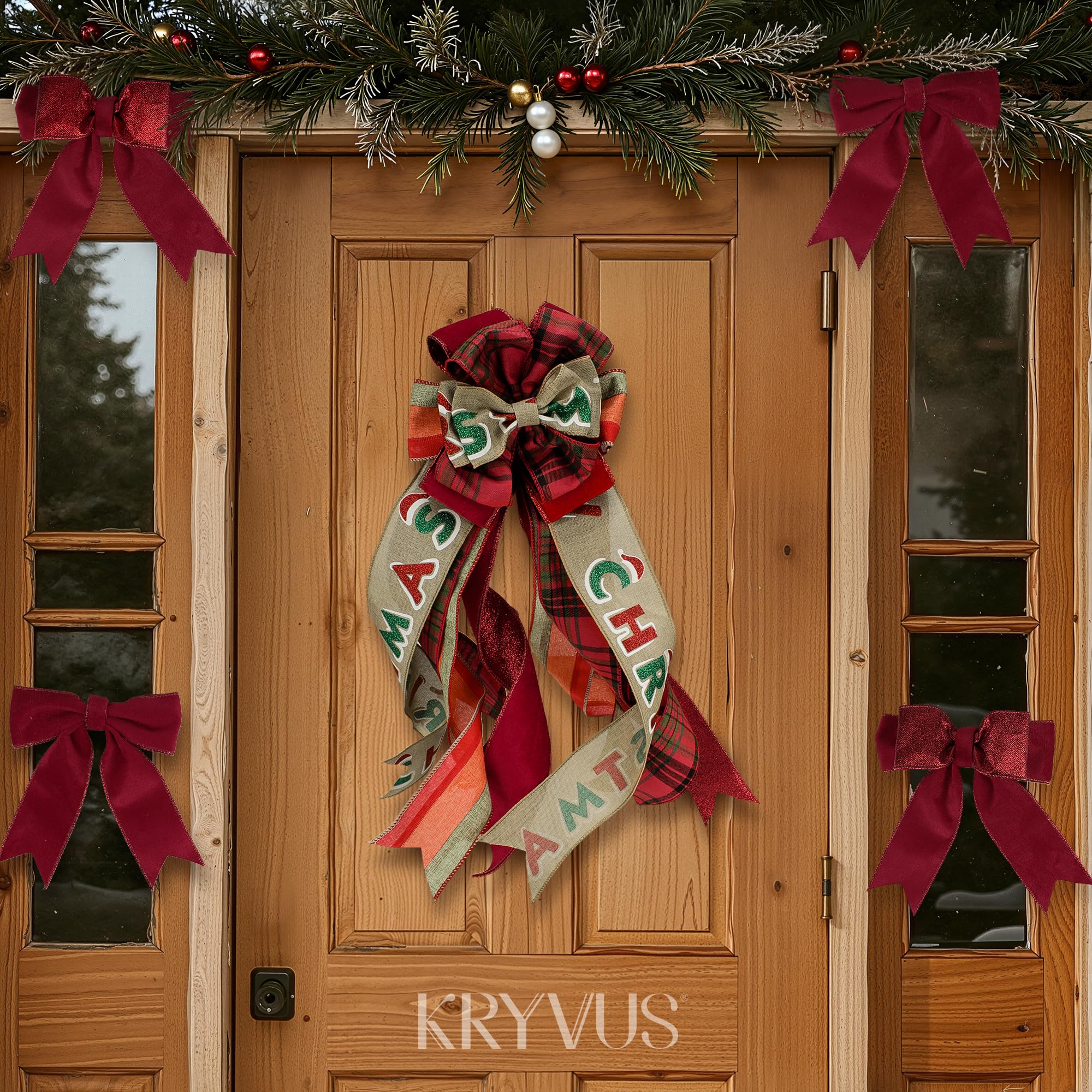 Kryvus Red Glitter Velvet Ribbon, 64MM X 9M Christmas Ribbon with Wired Edge, Perfect for Gift Wrapping Bow Making - Image 4