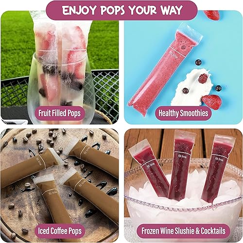 Miniatura 5 de 125 bolsas con modelos para palitos helados descartables, 8 x 2 pulg. Tubos de freezer sin BPA, sellos con cierre Para aperitivos saludables