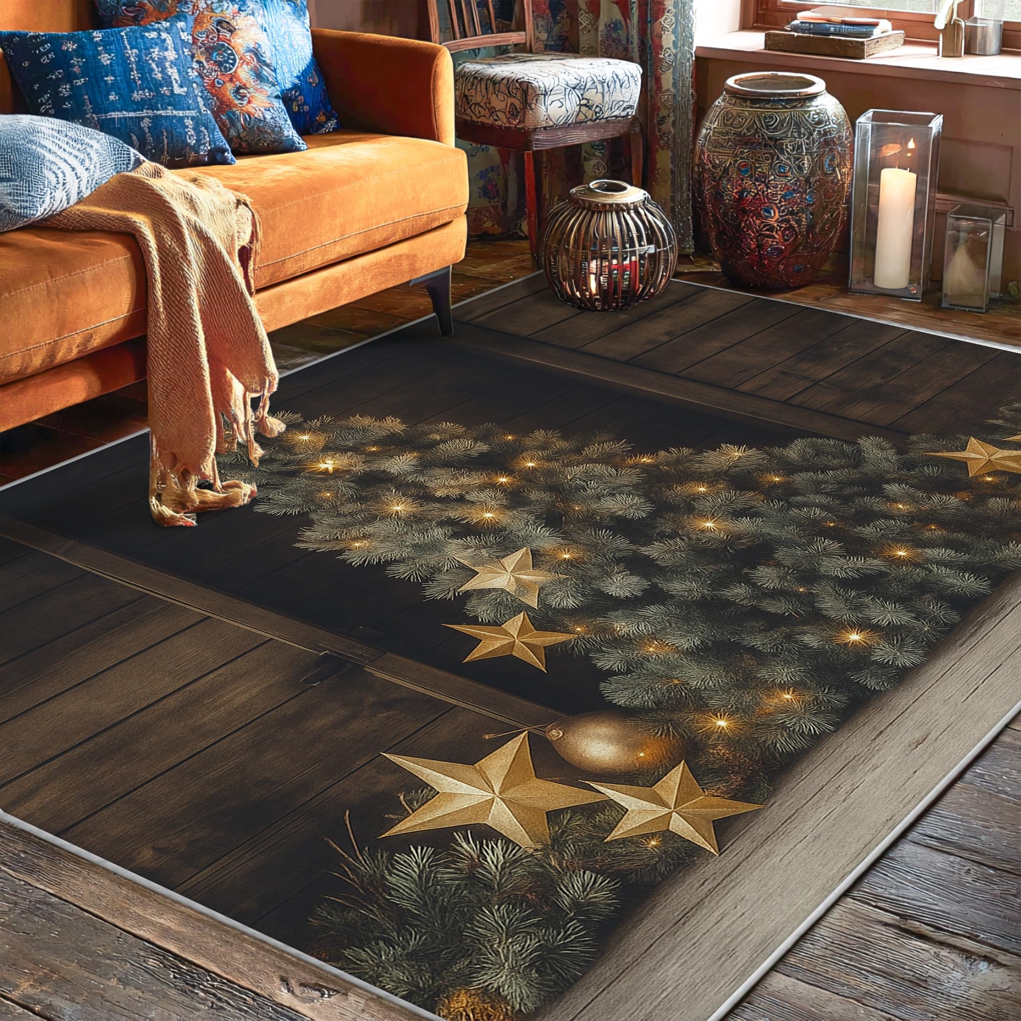 Tapis de sapin de Noël de salon à poils ras vert texturé