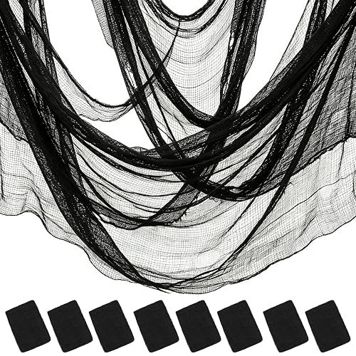 8 Pack Black Halloween Gauze Creepy Cloth Fabric Tapestry Decor,72