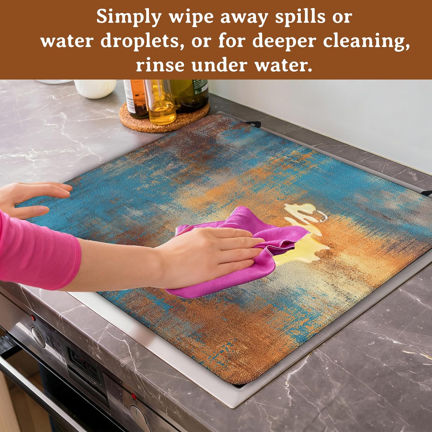 Stove Top Cover for Electric Stove,Abstract Blue Wood Heat Resistant Glass Cooktop Cover for Kitchen Countertop Protector Dish Drying Mat 28.5×20.5in
