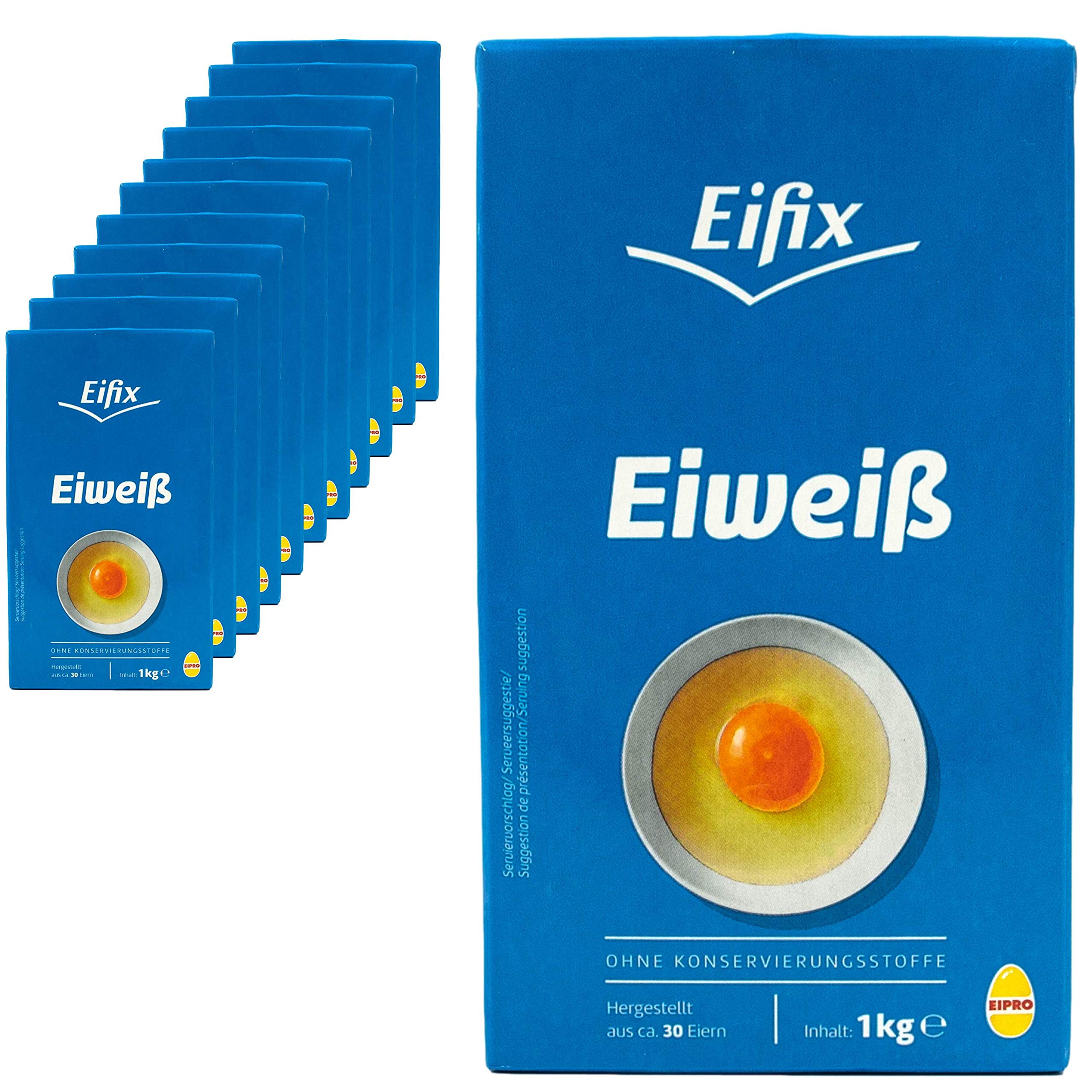 Eifix - 12er Pack Eiweiß flüssig hergestellt aus ca. 30 Eiern 1 kg Packung - Eipro flüssiges Eiklar Eiweiss flüssig ohne Konservierungsstoffe ideal zum Kochen und Backen (pasteurisiert Egg White)