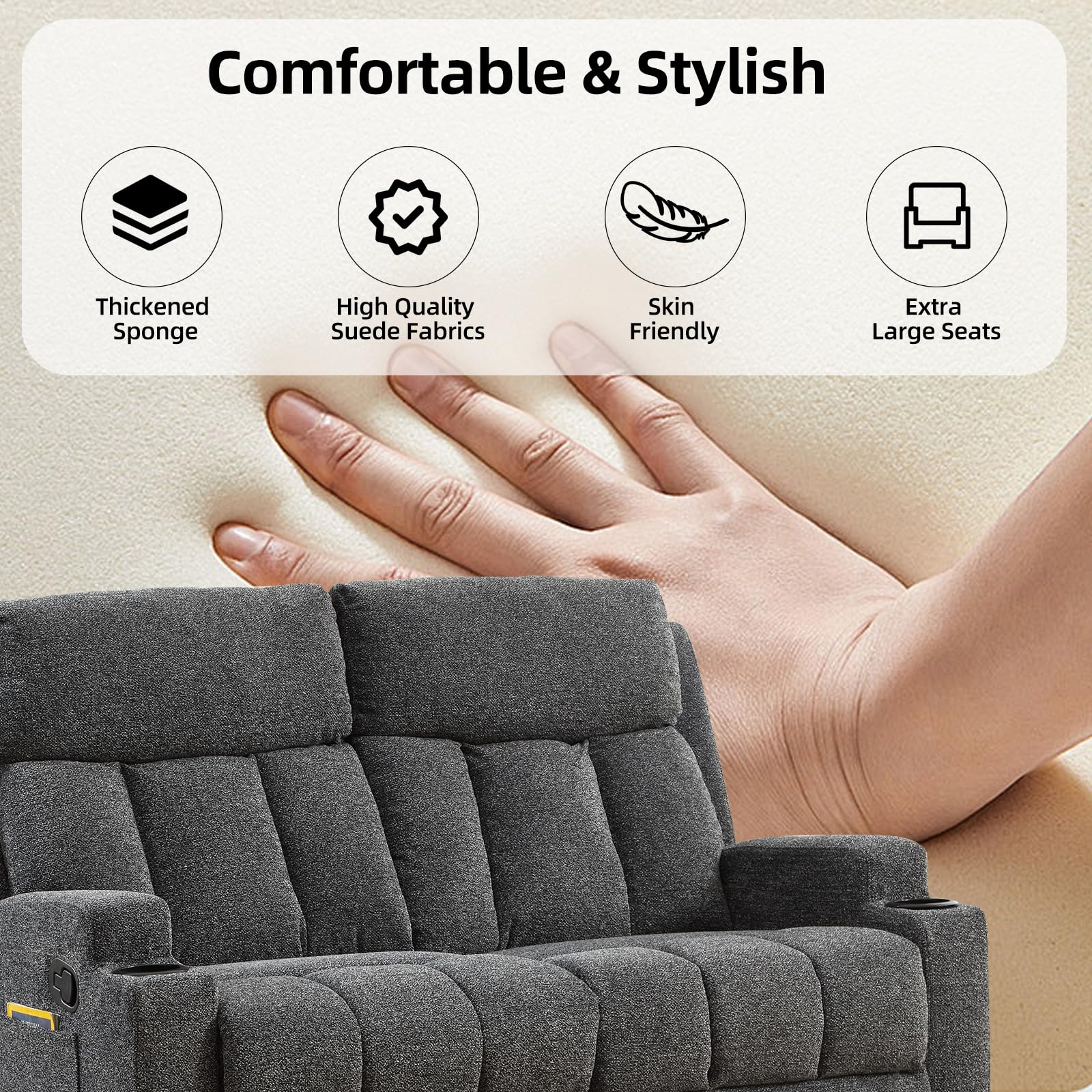 Best Small Reclining Sofa Picks for 2026 1 CANMOV Manual Recliner Sofa Set, Fabric Home Theater Seating with Side Pockets a — product photo