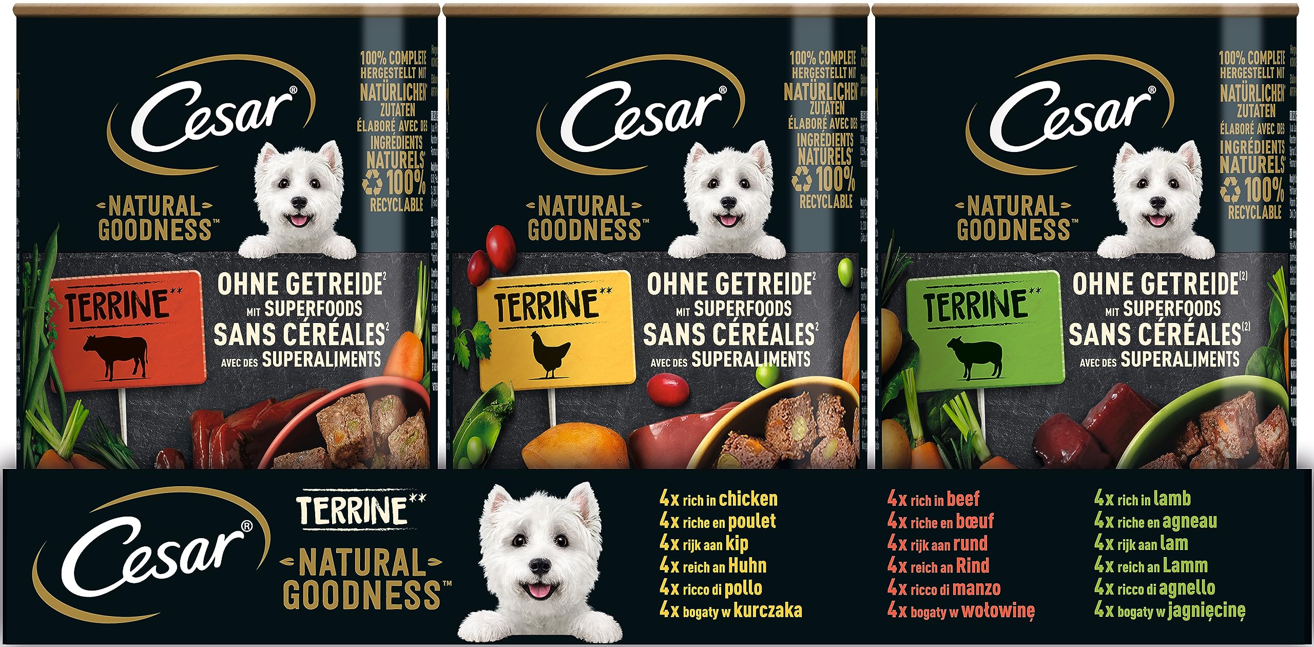 Cesar Natural Goodness in Loaf 12 x 400 g Cans, Adult Premium Wet Dog Food, Mixed Selection,Non Applicable