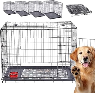 Arebos Dog Cage 92.5 x 60 x 66 cm | Dog Transport Box Car Foldable | Dog Transport Box with 2 Doors | Dog Cage for Home | L Black product image