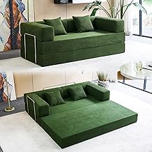 Compression Sofa - 78''Convertible Floor Sofa Bed - with Pillow Back Support Armrest - Comfy Foldable Sofa Bed Compressed Sofa in Box - Corduroy Fabric - for Living Room Bedroom (Green)