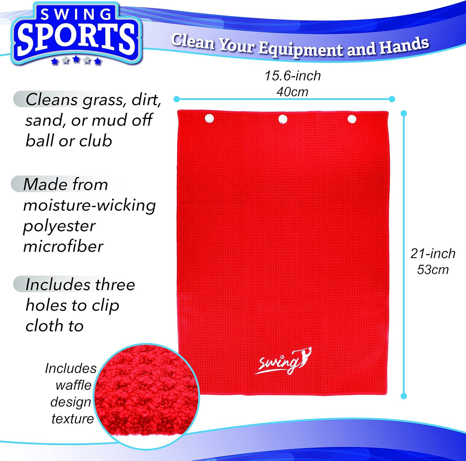 review Swing Sports Golf Towel with Clip - Waffle Microfiber Golf Towel Tri-Fold Golf Bag Towel for Club, Ball, or Hands