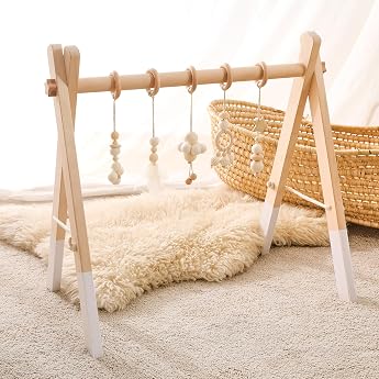 Baby Wooden Play Arch for Babies Baby Gym Wooden Play Arch Changing Table Newborn Toy Activity Play Arch Babies White Cotton Design