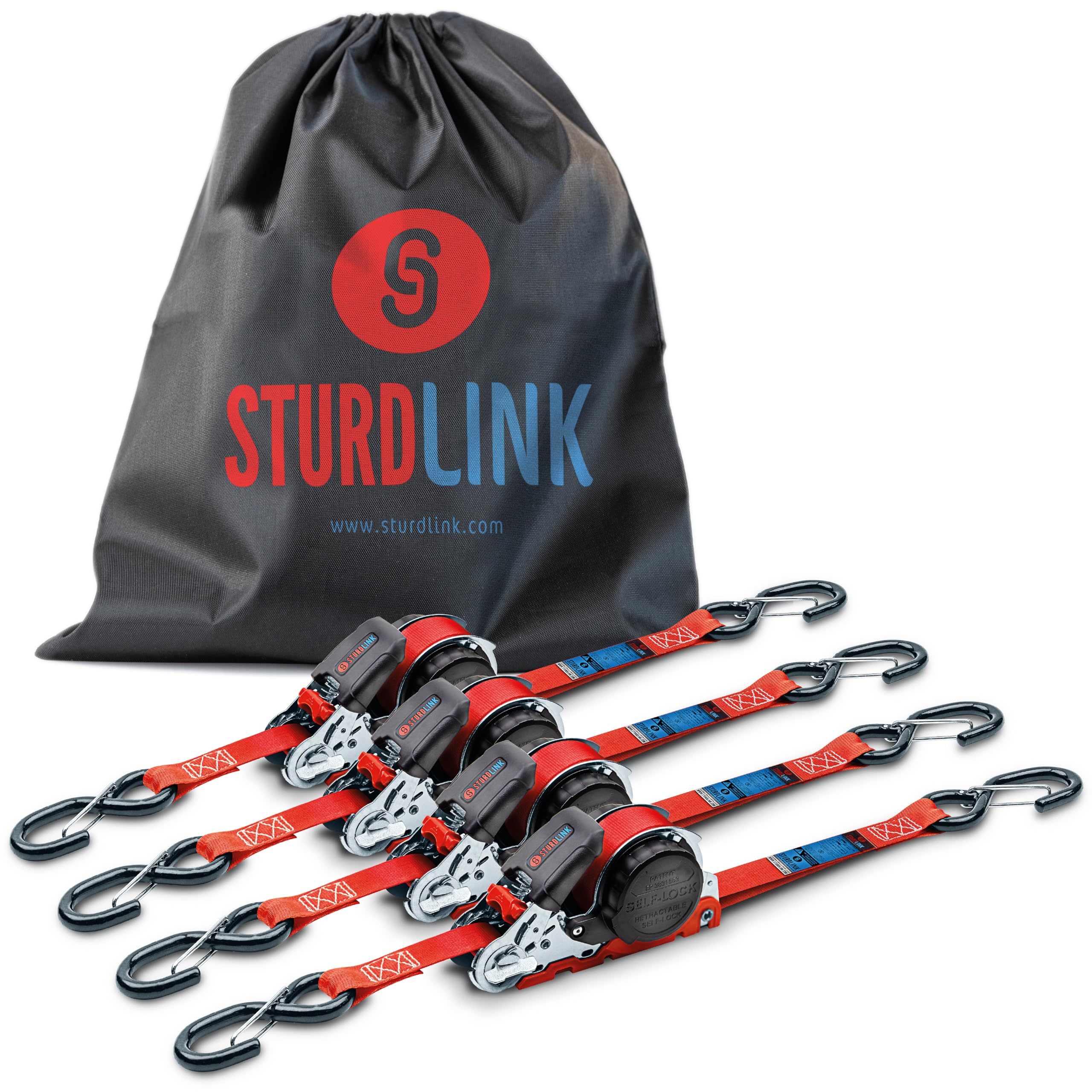 Automatische Spanngurte 5m 25mm mit S Haken 350kg/700kg | 4er-Pack Zurrgurte mit Ratsche und Automatischer Spanngurtaufroller/Spanngurtwickler | Für Transporter Nutzfahrzeug Lieferwagen Anhänger LKW