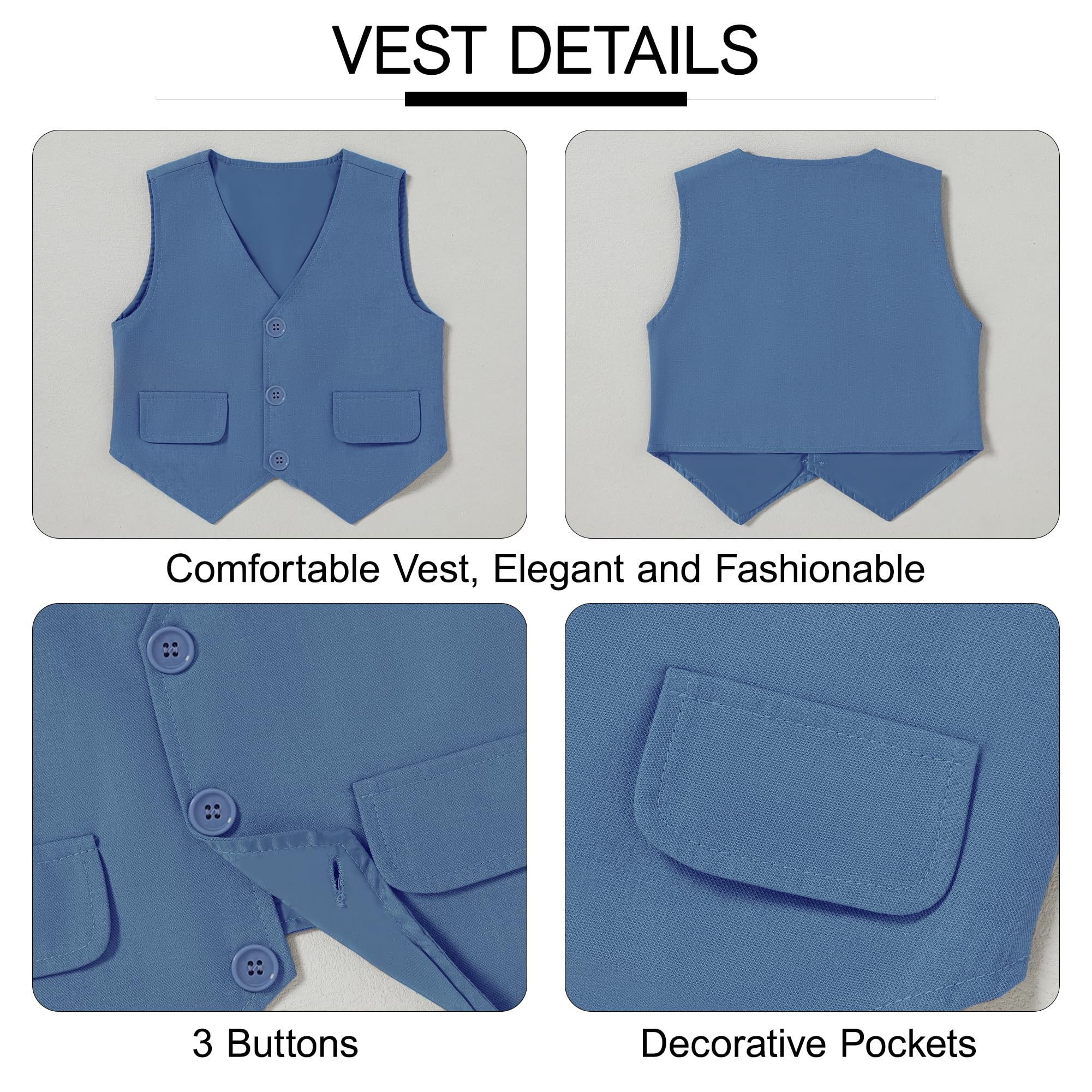 SANMIO Costume pour garçon - Tenue formelle - Chemise + cravate imprimée + gilet + pantalon - Smoking pour bébé - Vêtements de mariage