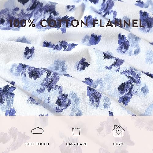 Miniatura 8 de Laura Ashley - Juego de sábanas tamaño queen, juego de ropa de cama de franela de algodón, cepillado para mayor suavidad y comodidad (color azul