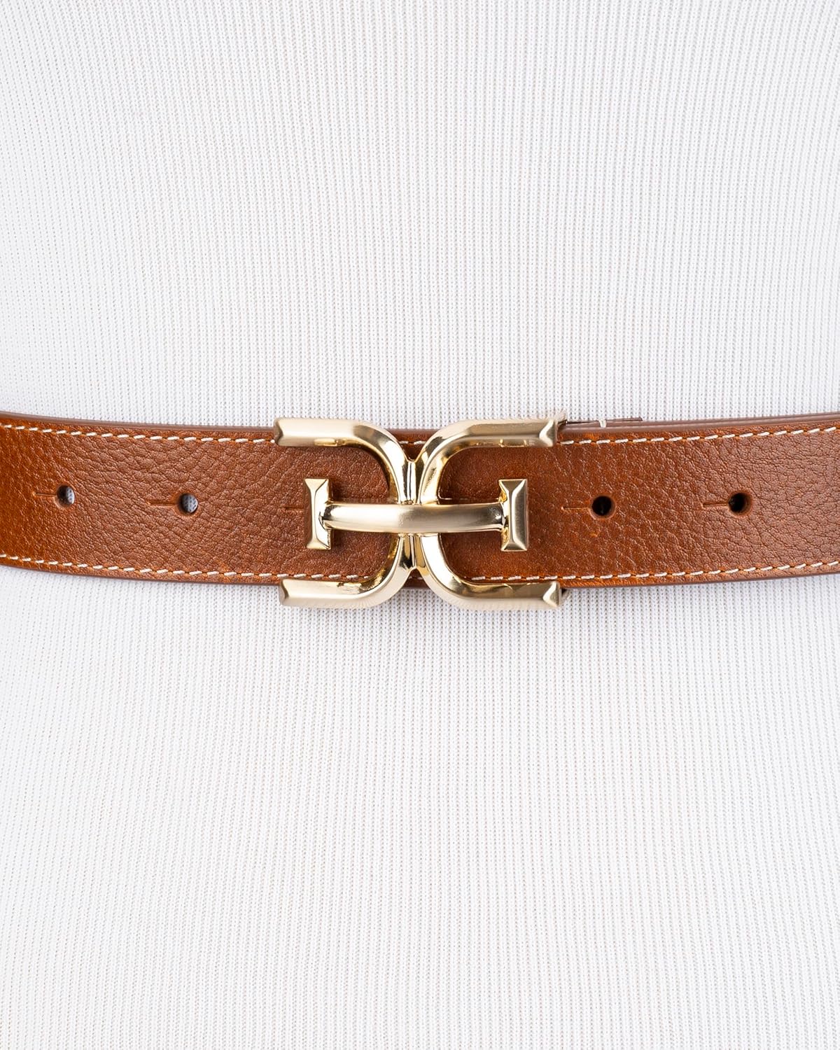 Sam Edelman Women's Fashion Double-E Plaque Logo Buckle Slim Textured Belt for Jeans, Dresses and Trousers - Image 4