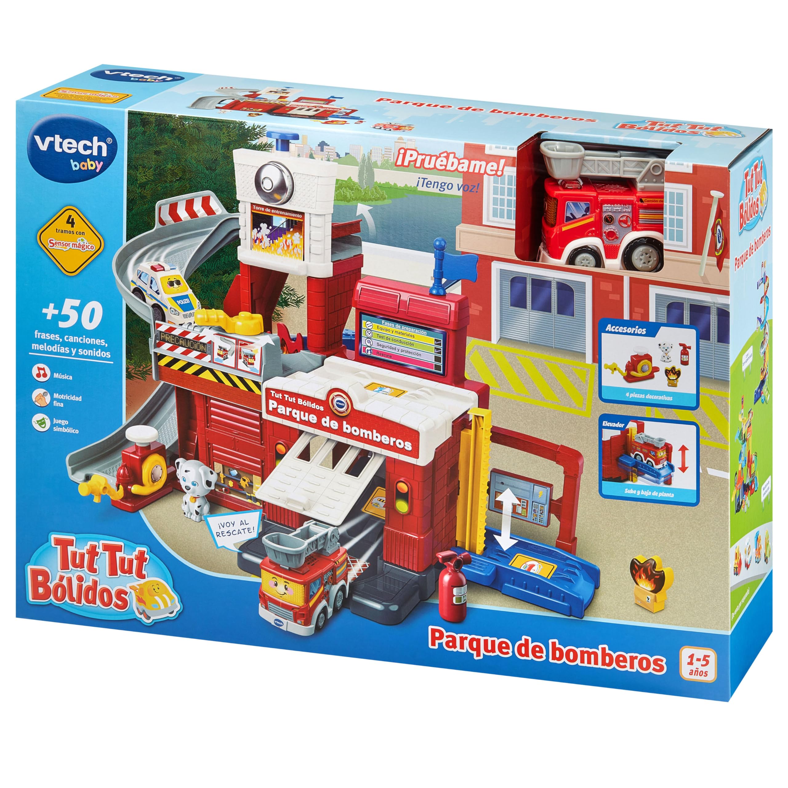 VTech - Parque de Bomberos TutTut Bólidos, Circuito de Coches Interactivo, Playset de Juguete, Incluye Camión de Bomberos, Regalo niños +1 año, Versión ESP