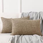 JIUZHEN 12x20 Inch Khaki Lin Jetez des housses d'oreiller 2, Décoration moderne ferme Oreillers Soft respirant Lavable Coussin zippé Coussins pour Canapé Chambre à coucher Accueil Décor
