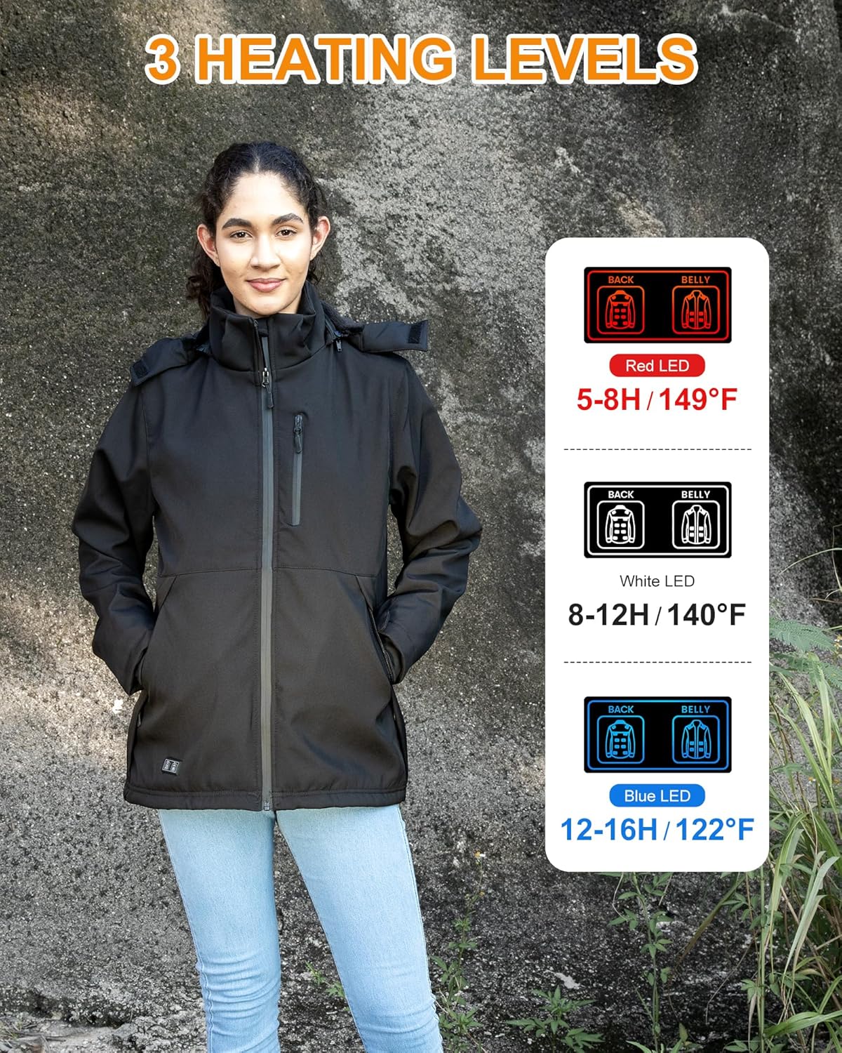Heated Jacket for Women with Bαtterγ Pack, Winter Outdoor Soft Shell Electric Heating Coat with Detachable Hood - Image 4