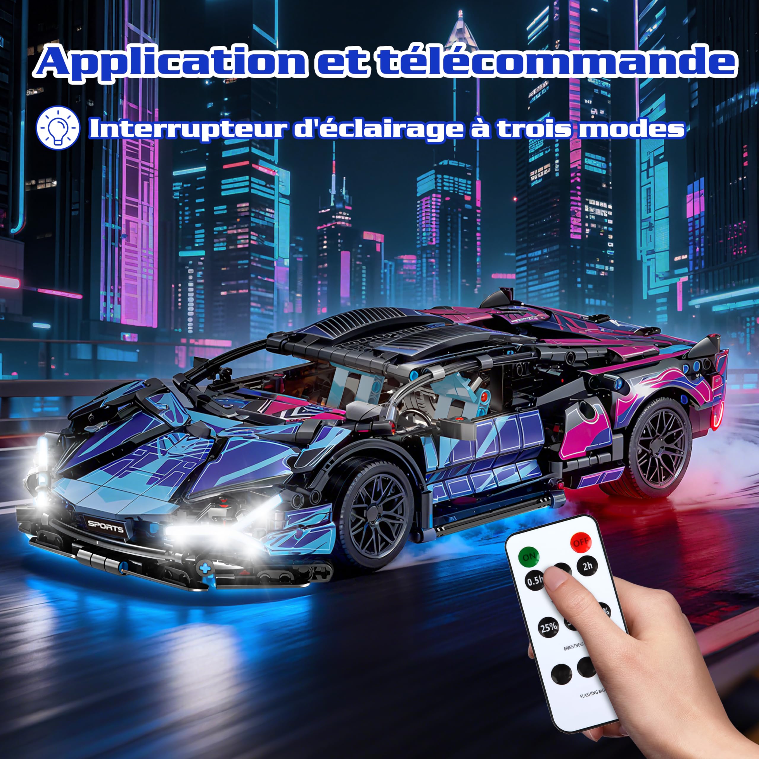 MOMOSTAR 1:14 échelle Technic Voiture Ingénierie De Modèles Comprend Un Ensemble D'éclairage à LED, Voiture De Course Technic 8 10-16 Ans Garçon Adulte Jouets Et Cadeaux Assemblés