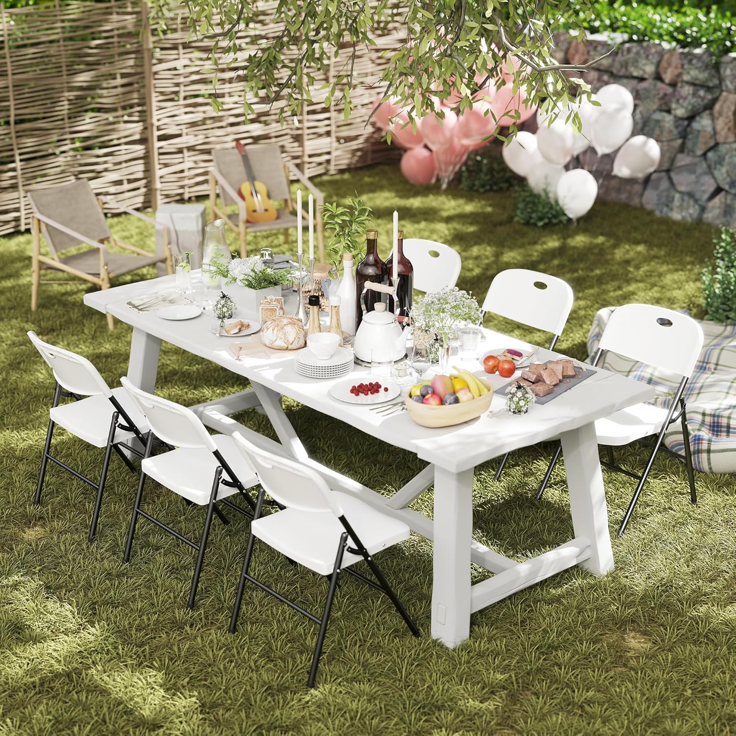 6 Pack Folding Chair, 800 Weight Limit Heavy Duty Plastic Folding Chair Portable Seating for Indoor Outdoor Events, Wedding, Party, Restaurant, Meeting Room White