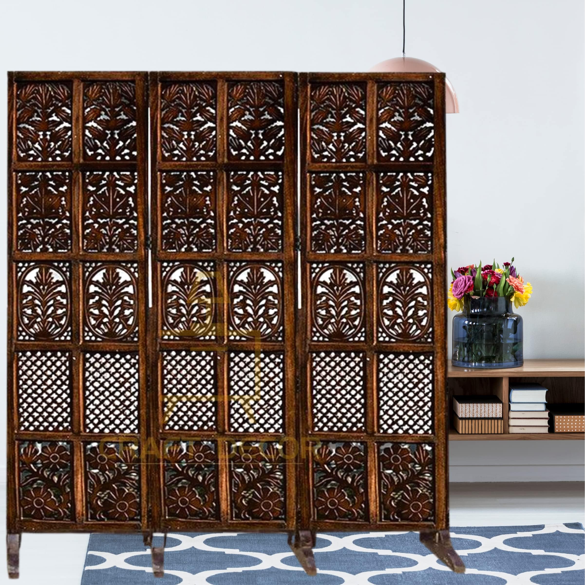 Wooden Room Partition for Living Rooms/Wood Screen Separator & Room Divider with Stands 3 Panels for Living Room/Bedroom/Office/Restaurant(Brown)