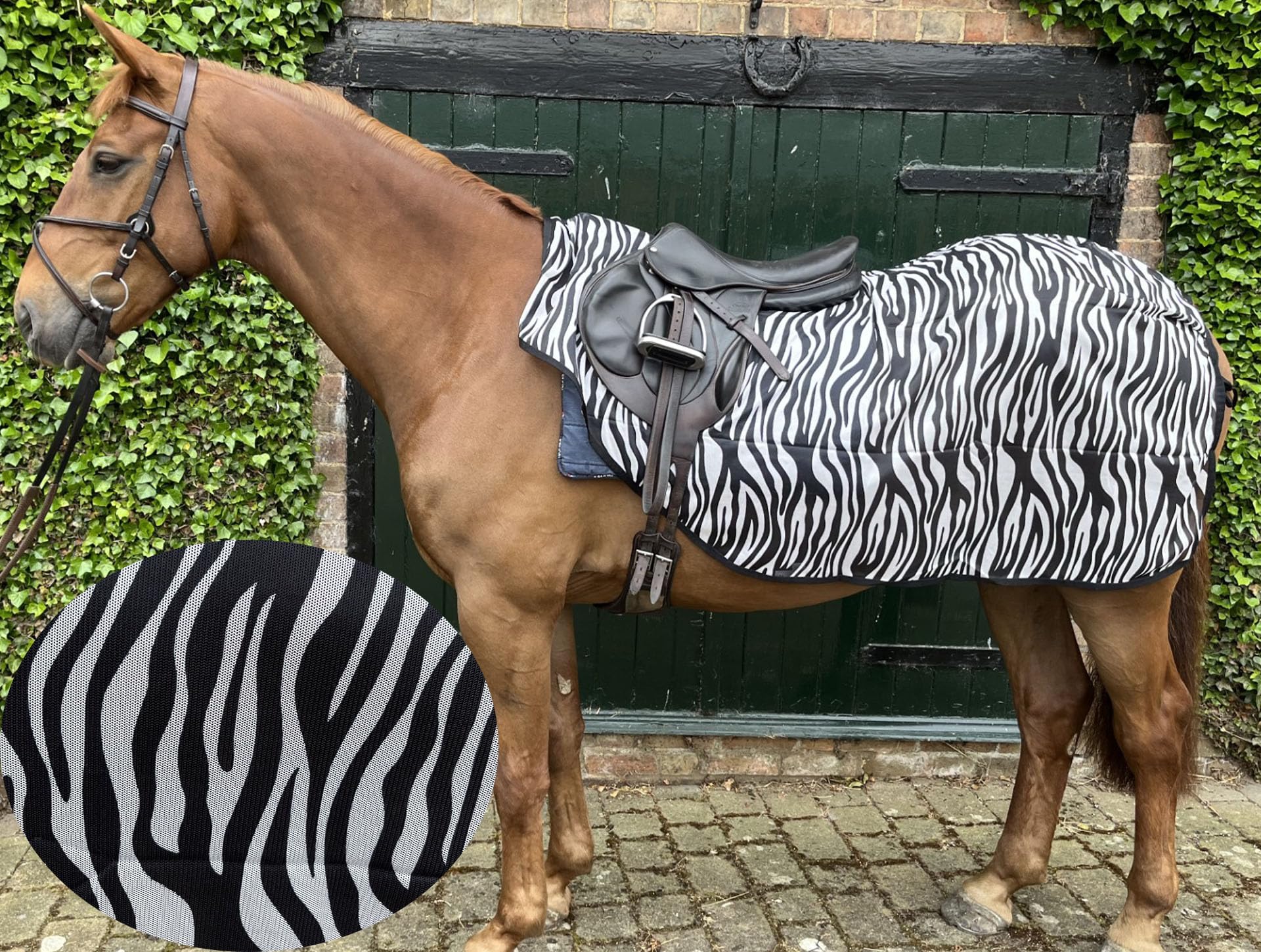 Ruggles Ride On Mesh Fly Exercise Sheet for Horse and Pony lightweight, breathable fly protection (Zebra Print, Large) - Image 3