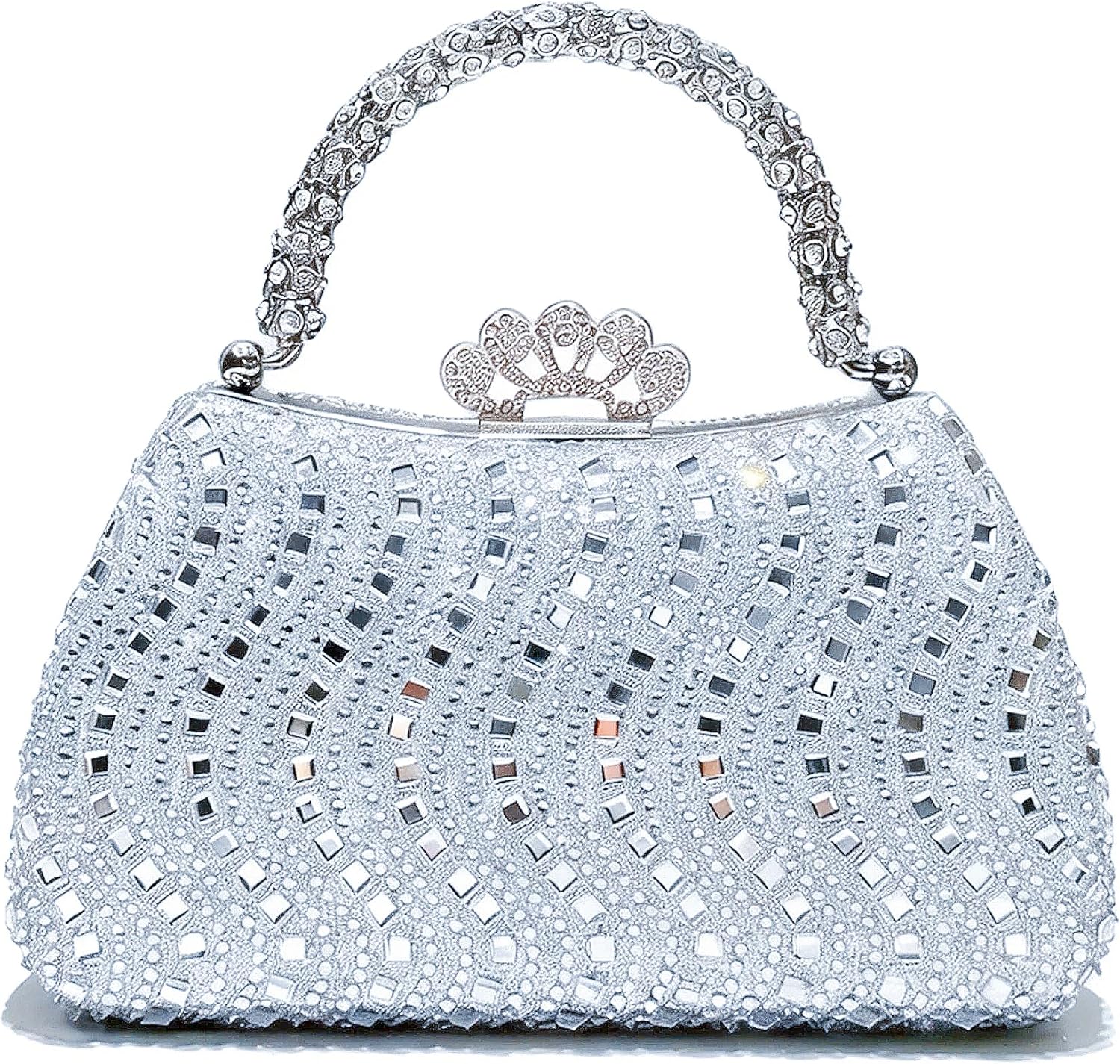 Silver Purse Womens Sparkly Rhinestone Crystal Glitter Clutch Purse Evening Handbag Shoulder Bag for Wedding Party Prom (Silver)