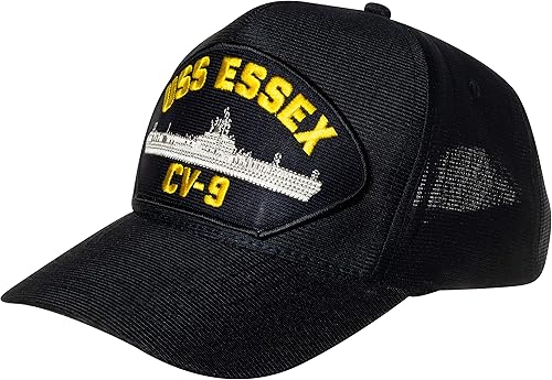 Miniatura 2 de Gorra de béisbol azul marino del USS Essex CV-9 de la Armada de los Estados Unidos con emblema del emblema del buque, Azul marino