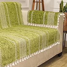STITCHNEST Chenille Printed Sofa Cover 3 Seater with 2 Hand Rest Covers – Washable Green Sofa Cover with Tassels – Durable Premium Fabric – Stylish Sofa Protector for Living Room & Furniture Decor