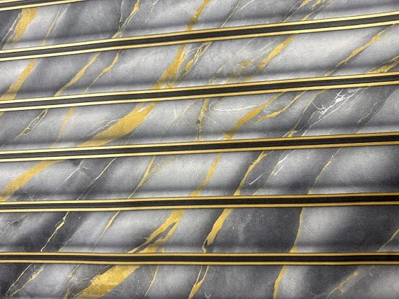 WPE® Heavyweight Fluted Marble Effect Metallic Vinyl Wallpaper 3D Wall Panel Design Charcoal Black Grey with Gold Veins, Textured Washable Wallcovering for Living Room, Bedroom, Feature Walls SL1156