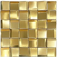 Vista 1 de 3D Wall Panels Golden 2x2 Metal Mosaic Tile Sheets Backsplash Accent Wall Gold Décor [5 Sheets]