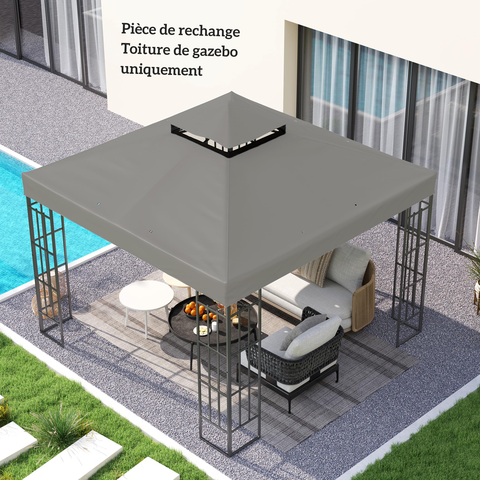 Outsunny Toile pour Tonnelle 3 x 3 m Rechange 2 Niveaux PVC Gris