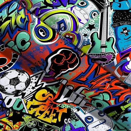 Miniatura 8 de Tapiz moderno de graffiti callejero, creativo urbano de música callejera, hip hop, hippie, tapiz divertido y colorido para pared para adolescentes y