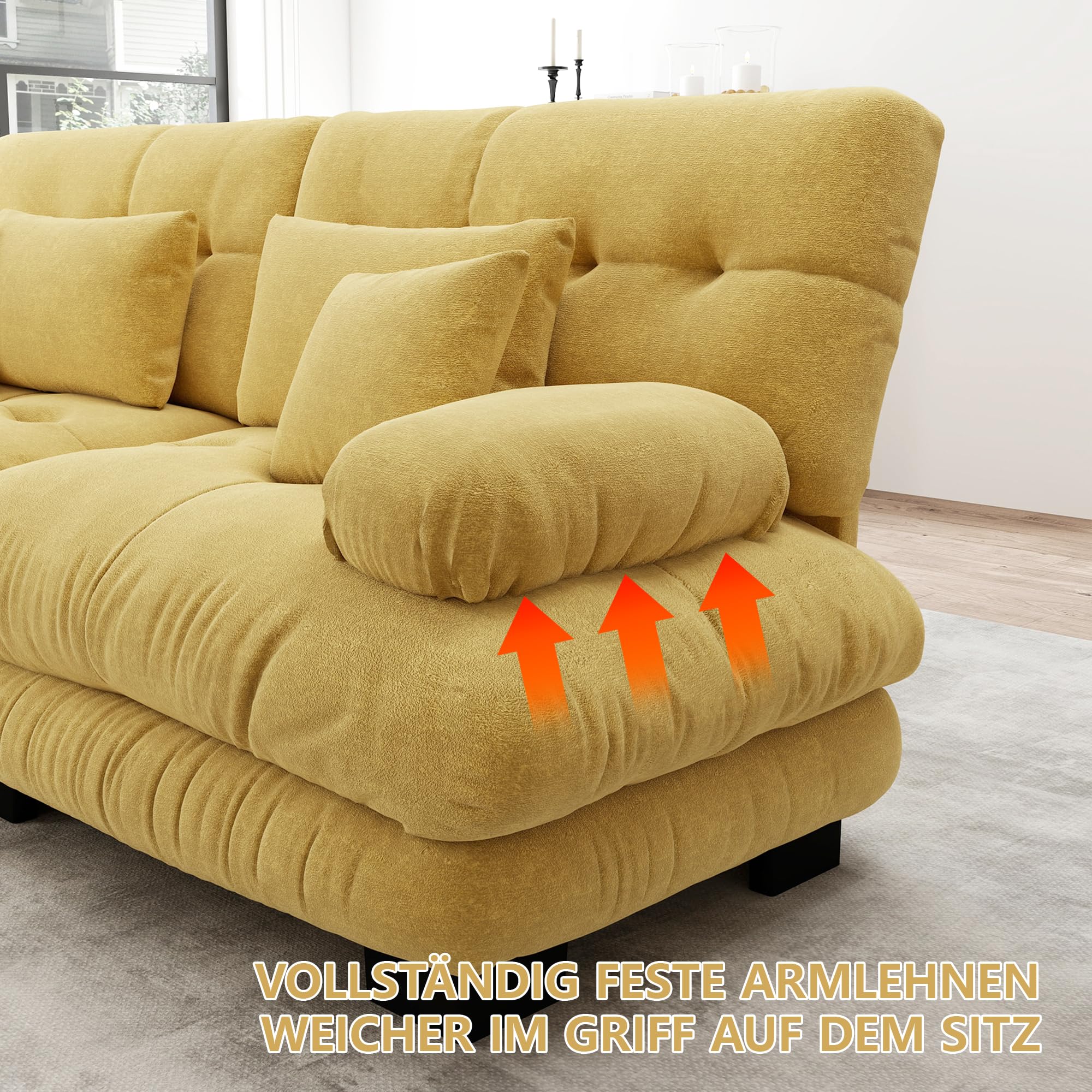 Modulares Sofa aus Chenille-Stoff Ecksofa mit Fußhocker Kissen frei kombinierbar für Wohnzimmer, Schlafzimmer und Büro