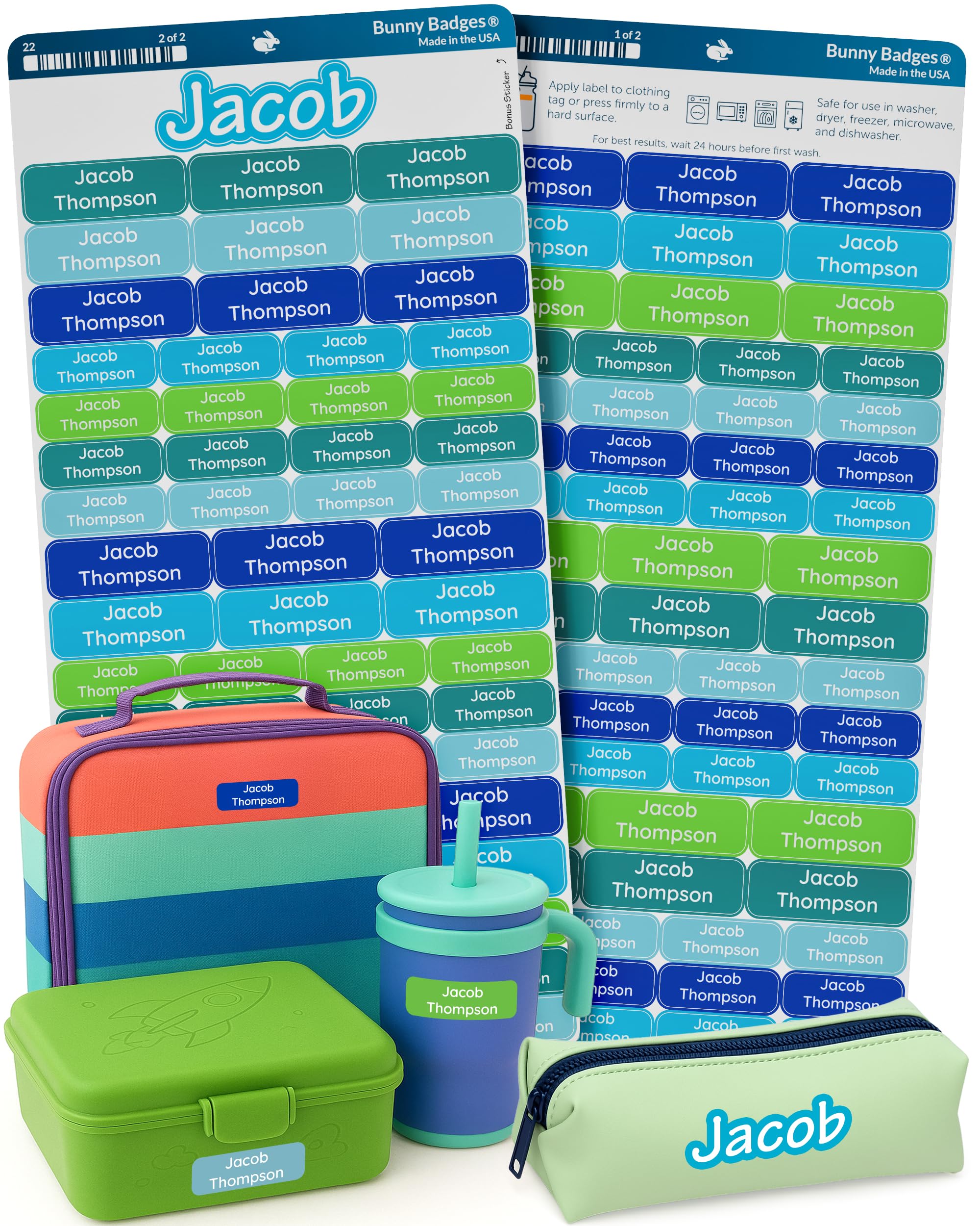 Bunny Badges Personalized Daycare Name Labels for Kids (120 Labels) Custom Label for Clothing Tag - Waterproof Name Stickers for Clothing Tags,