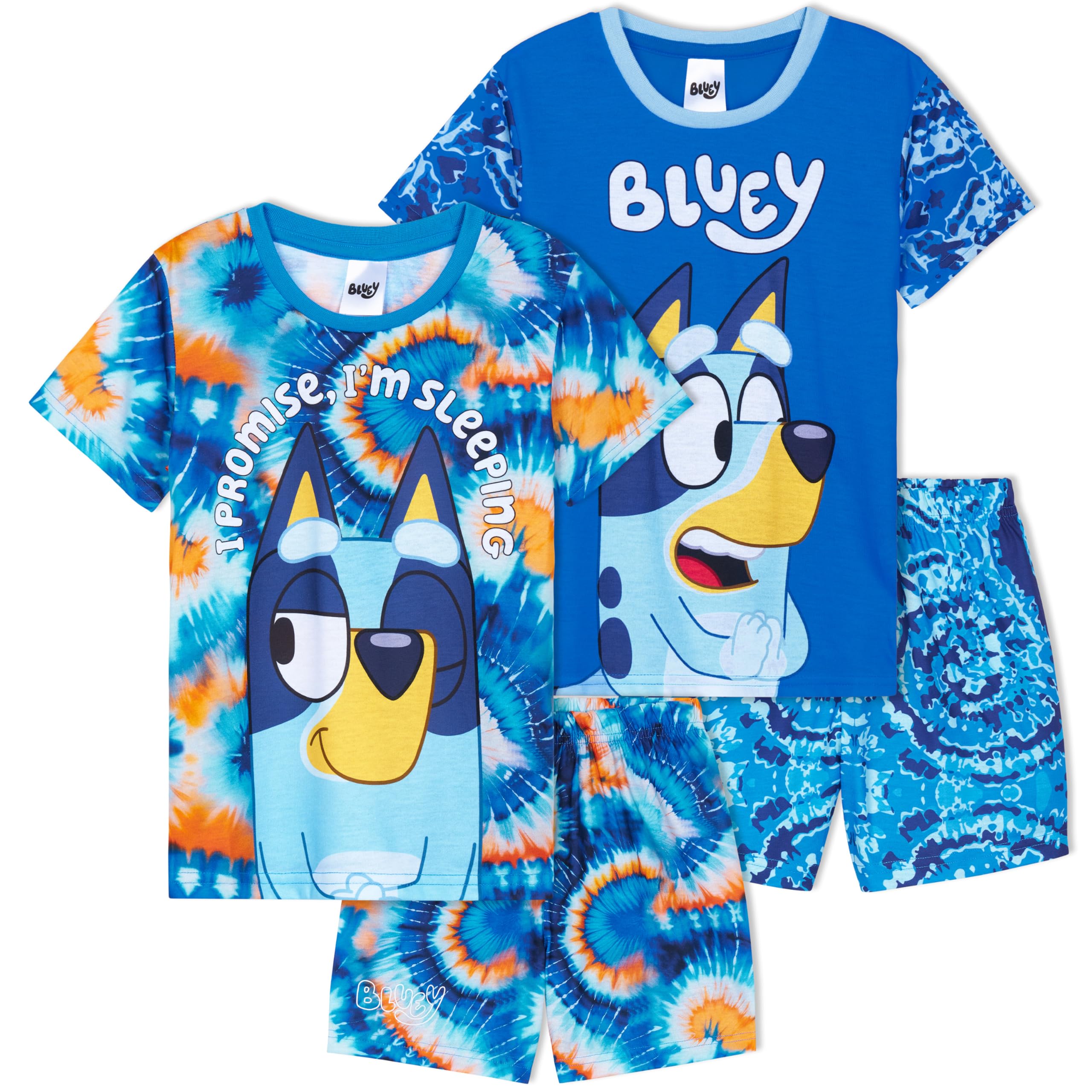 Get Trend Boys Blue Tie Dye Bluey Bluey Pyjama Set 2-8 Yrs, 2 Pack Short Pj Bottoms & Crew Neck T-Shirts, Soft Comfy Kids Loungewear, Gifts For (7-8 Years, 2 Pck)