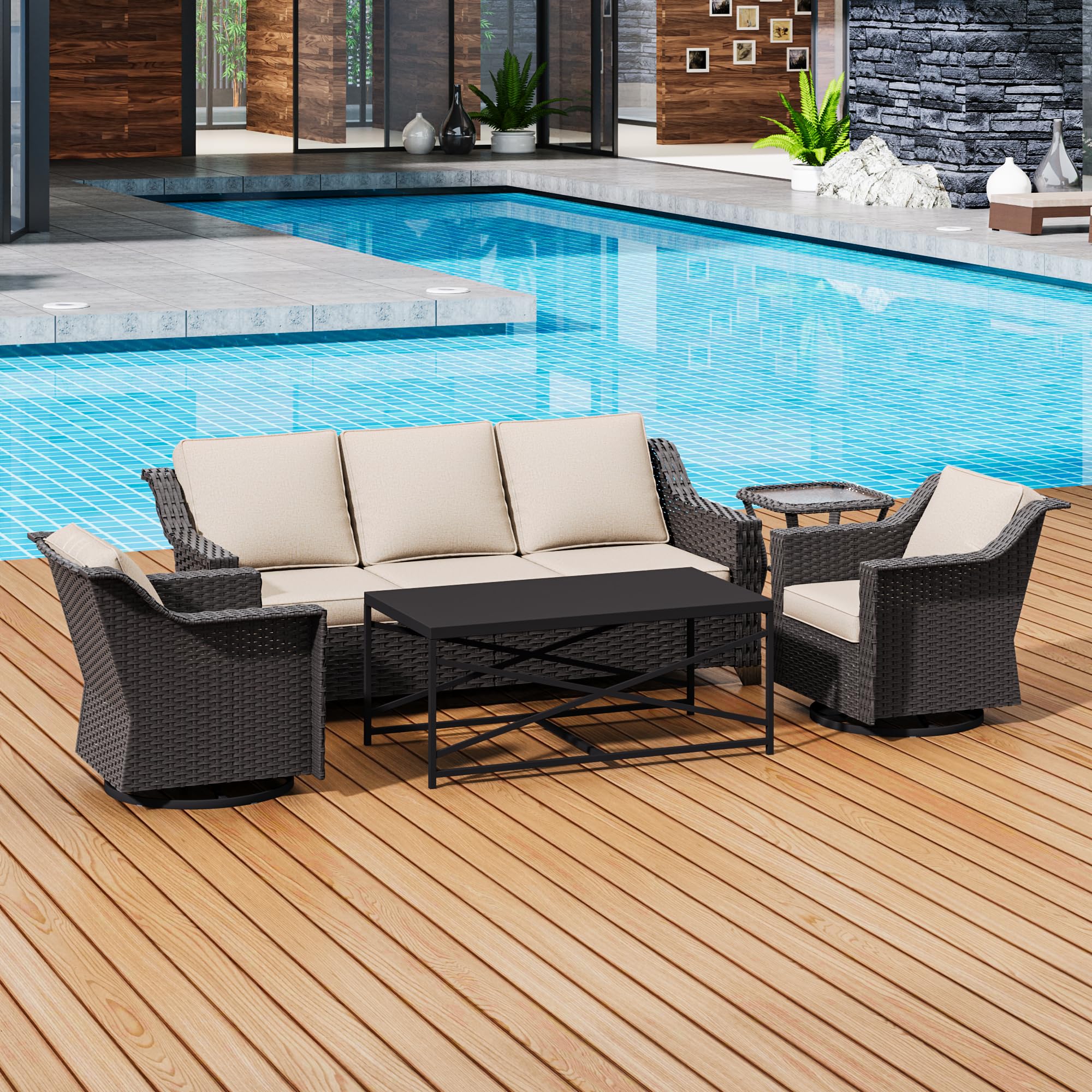 5 Piece Patio Furniture Set, Wicker Outdoor Conversation Set