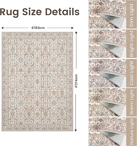 Miniatura 233 de Rugland Alfombras de área de 8 x 10, alfombra lavable resistente a las manchas, alfombras antideslizantes para sala de estar, alfombras tribales