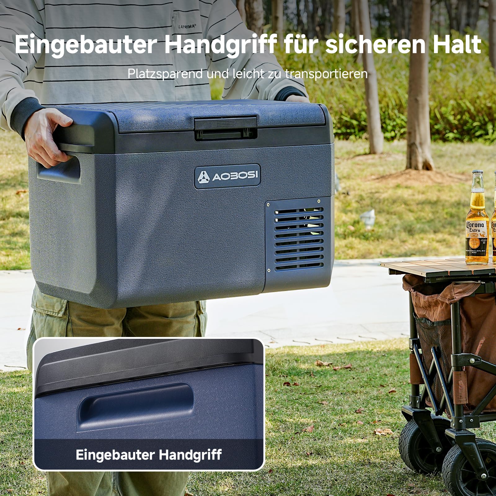 AAOBOSI Kompressor Kühlbox 25L IPX4 Wasserdicht, Innenbeleuchtung, 12V 230V | IPX4 wasserdicht, Kompressor-Kühlbox -20°C bis 20°C, LED Display, 12V 24V 230V AC, für Auto LKW Boot Camping