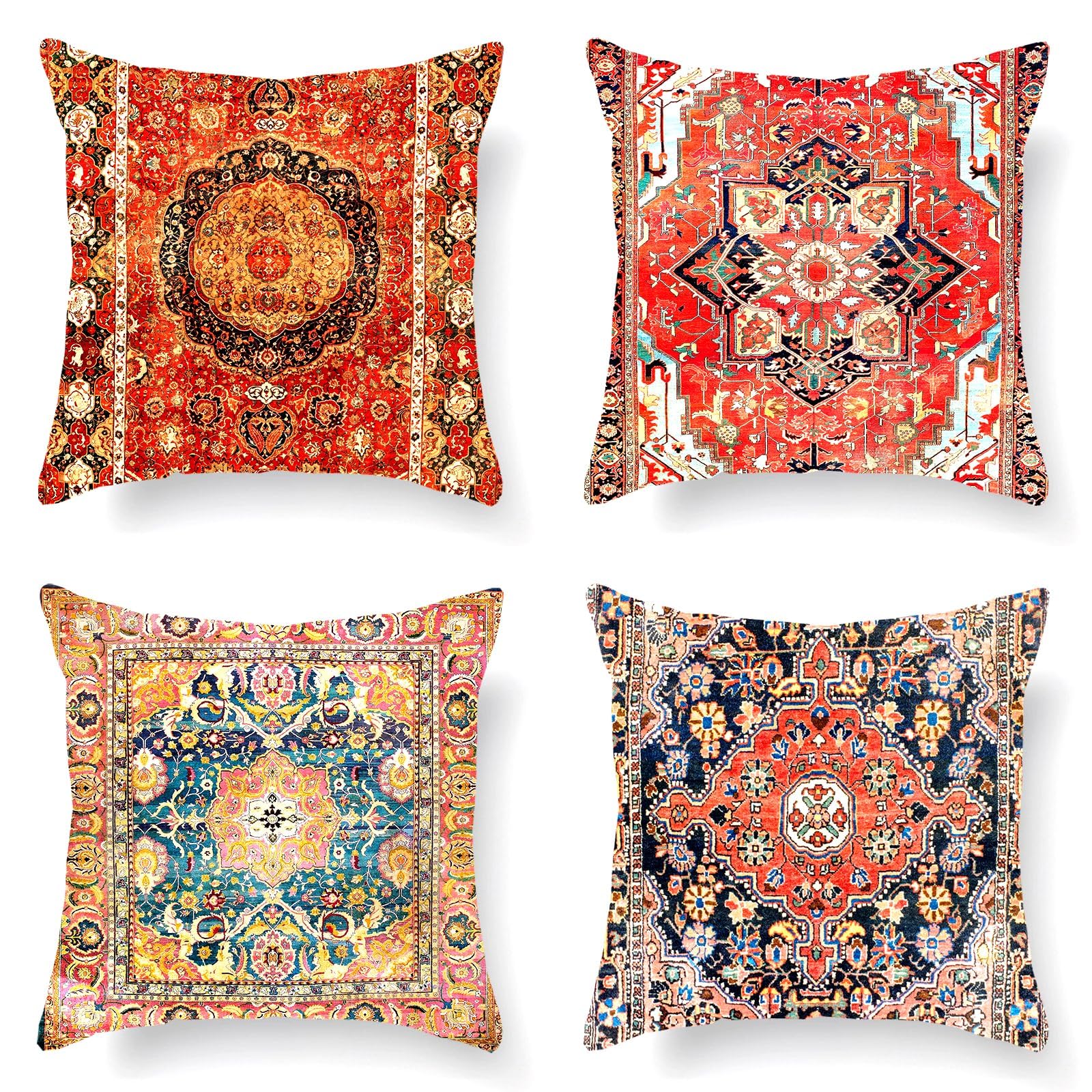 – Boho Cushion Covers 45cm x 45xm, Set of 4 Vintage Ethnic Style Throw Pillow Cases,Square Exotic Decorative Pillow Cases for Sofa Bedroom Livingroom Outdoor (Exotic Red)