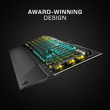 Roccat Vulcan Pro Linear Optical PC Gaming Keyboard, Titan Switch Full Size with Per Key AIMO RGB Lighting, Anodized Aluminum Top Plate and Detachable Palm/Wrist Rest, Low Profile, Black
