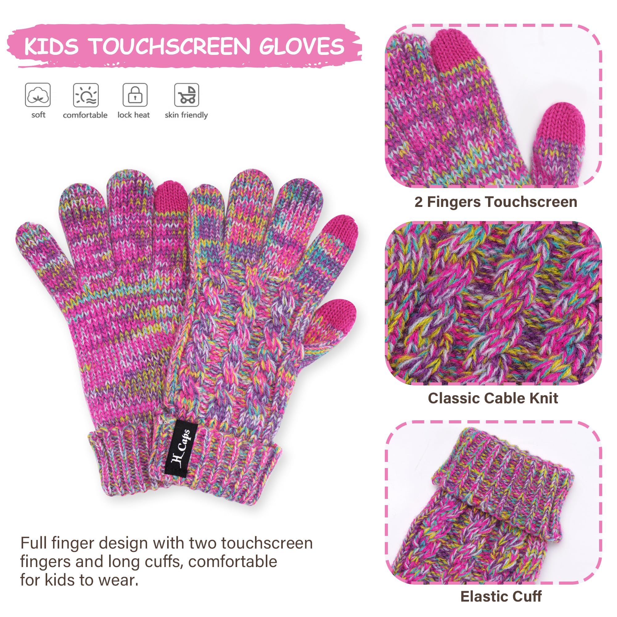 Enfant Fille Garçons Hiver Chapeau Bonnet Echarpe Écran Tactile Gants Set 3-6-12 Ans Tricot Pom Bonnets Casquette Cache Cou Gant Cadeaux pour Filles Garçons