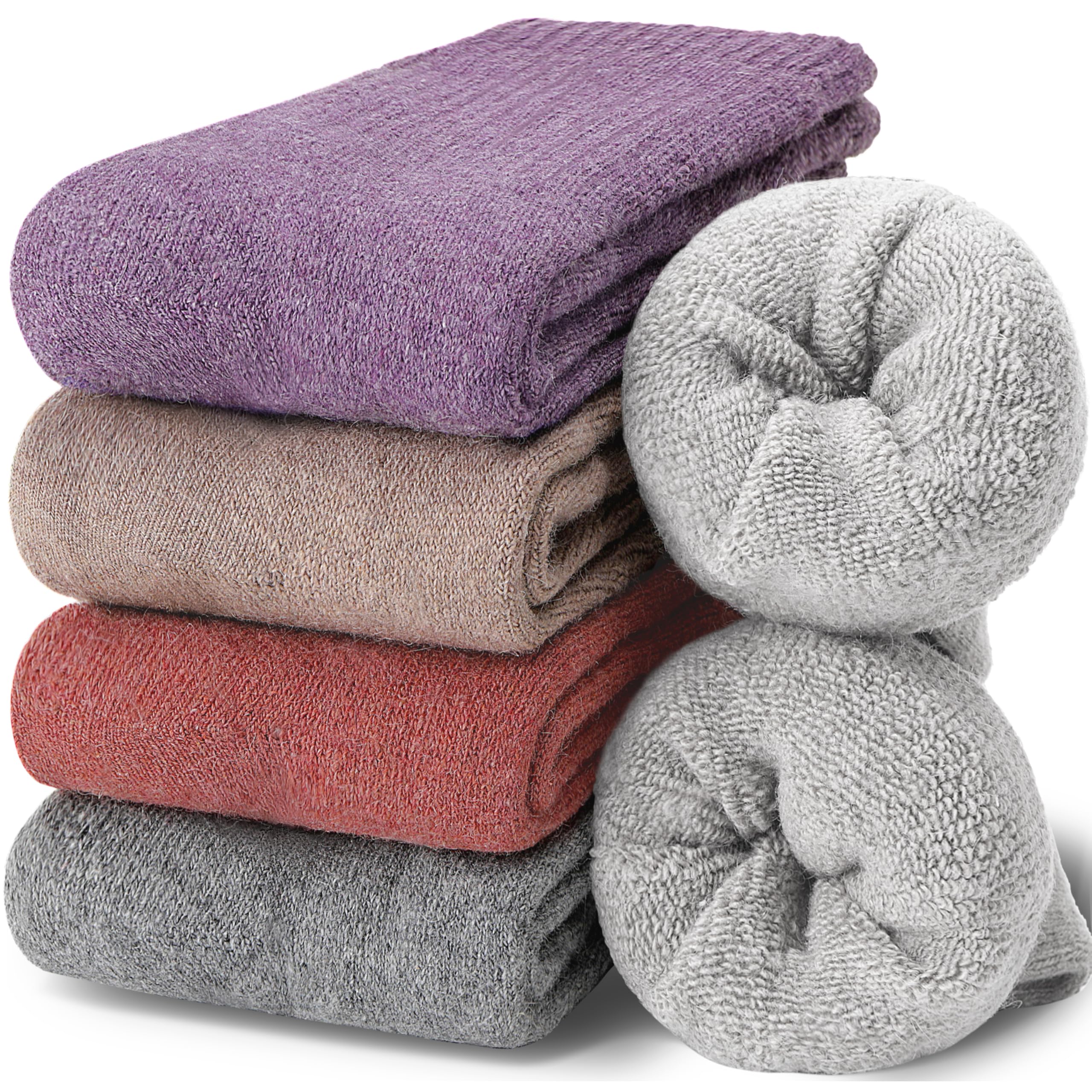 EBMORE Womens Merino Wool Thermal Socks Warm Winter Thick Walking Cosy Boot Crew Comfy Gift Work Hiking Socks for Ladies 5 Pairs(Mix Colour F)