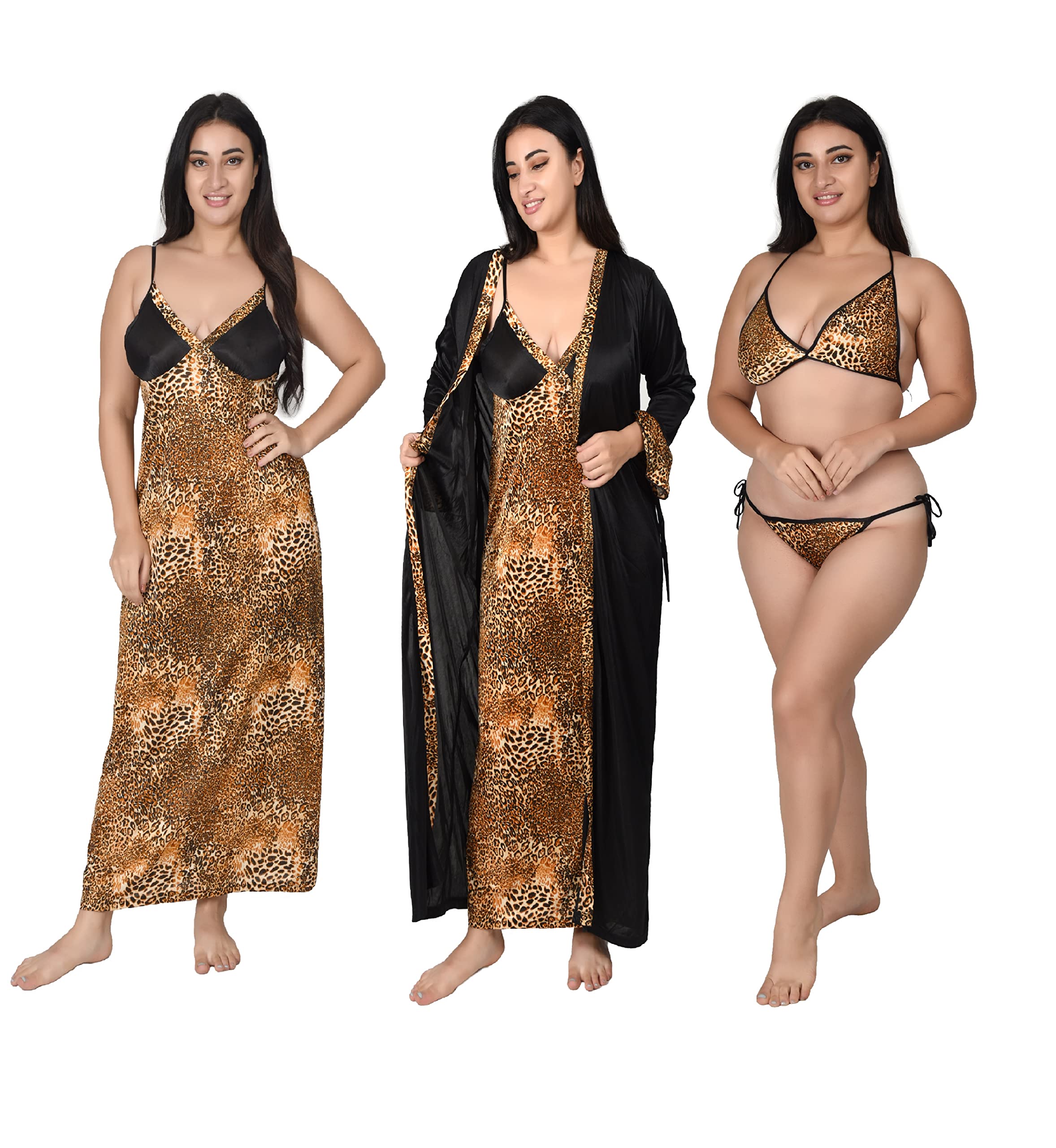 Women's Satin Animal Print Knee Length Nighty (GW-VN-4Pcs-TG-00003_Gold_Free Size)-image-30