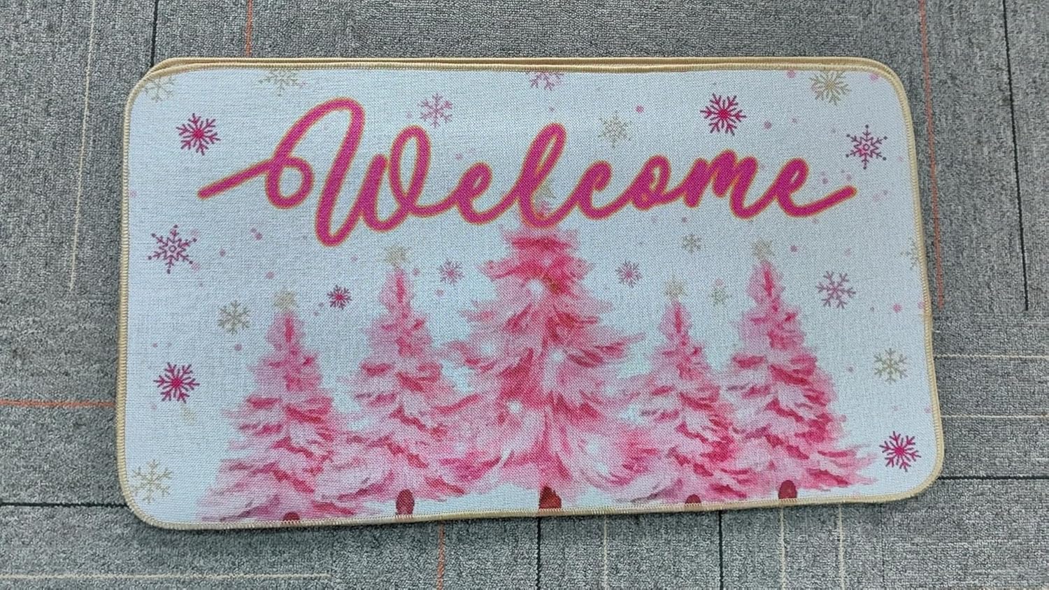 Erweicet Christmas Door Mat Xmas Pink Christmas Tree Mat NonSlip and