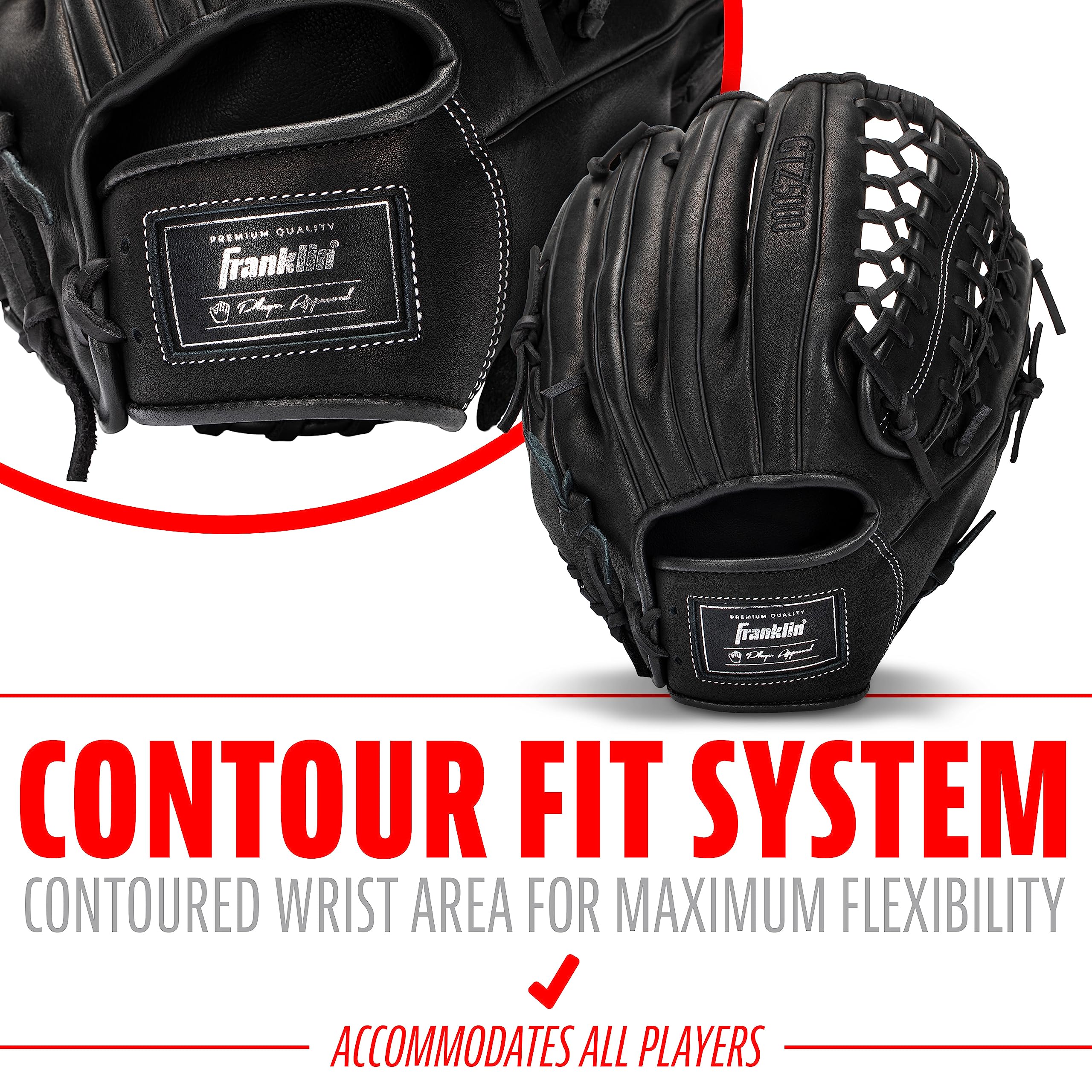 Franklin Sports Baseball Fielding Glove - Men's Adult and Youth Baseball Glove - CTZ5000 Black Cowhide Glove - 12.75" Trapeze Web for Outfielders