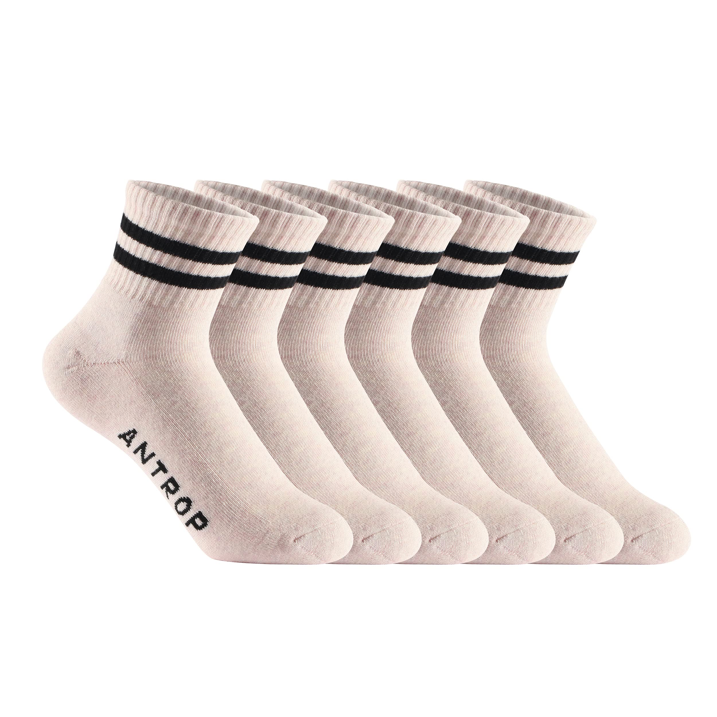 Antrop WoMen Quarter Crew Cotton Heel Tab Athletic Running Cushion Socks (6 Pairs)