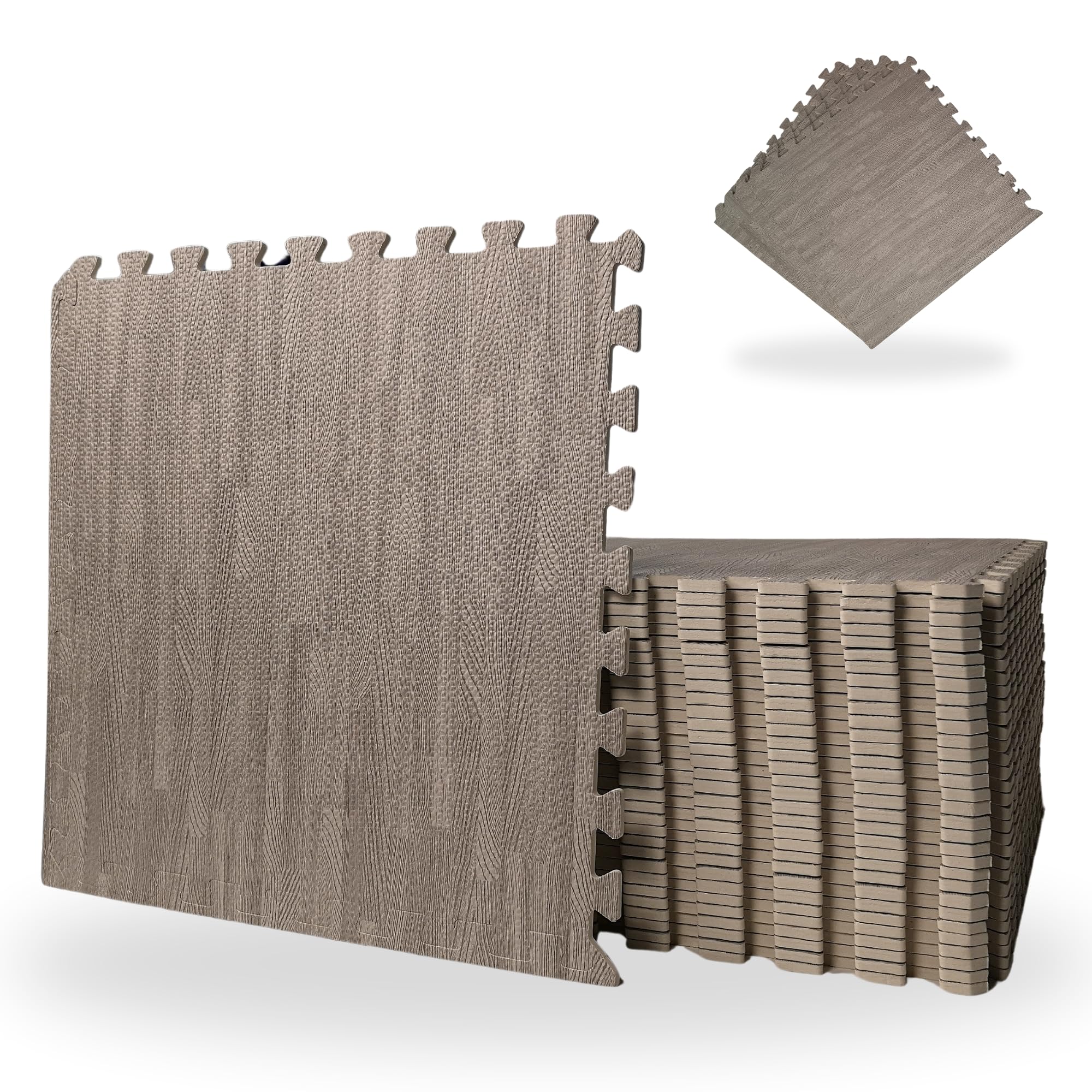 8 Piece Grey Wood Effect EVA Foam Floor Protective Floor Tiles/Mats 60x60cm Each Set for Gyms, Kitchens, Garages, Camping, Kids Play Matting, Flooring Mats Set Covers 2.88 sqm (31 sq ft)