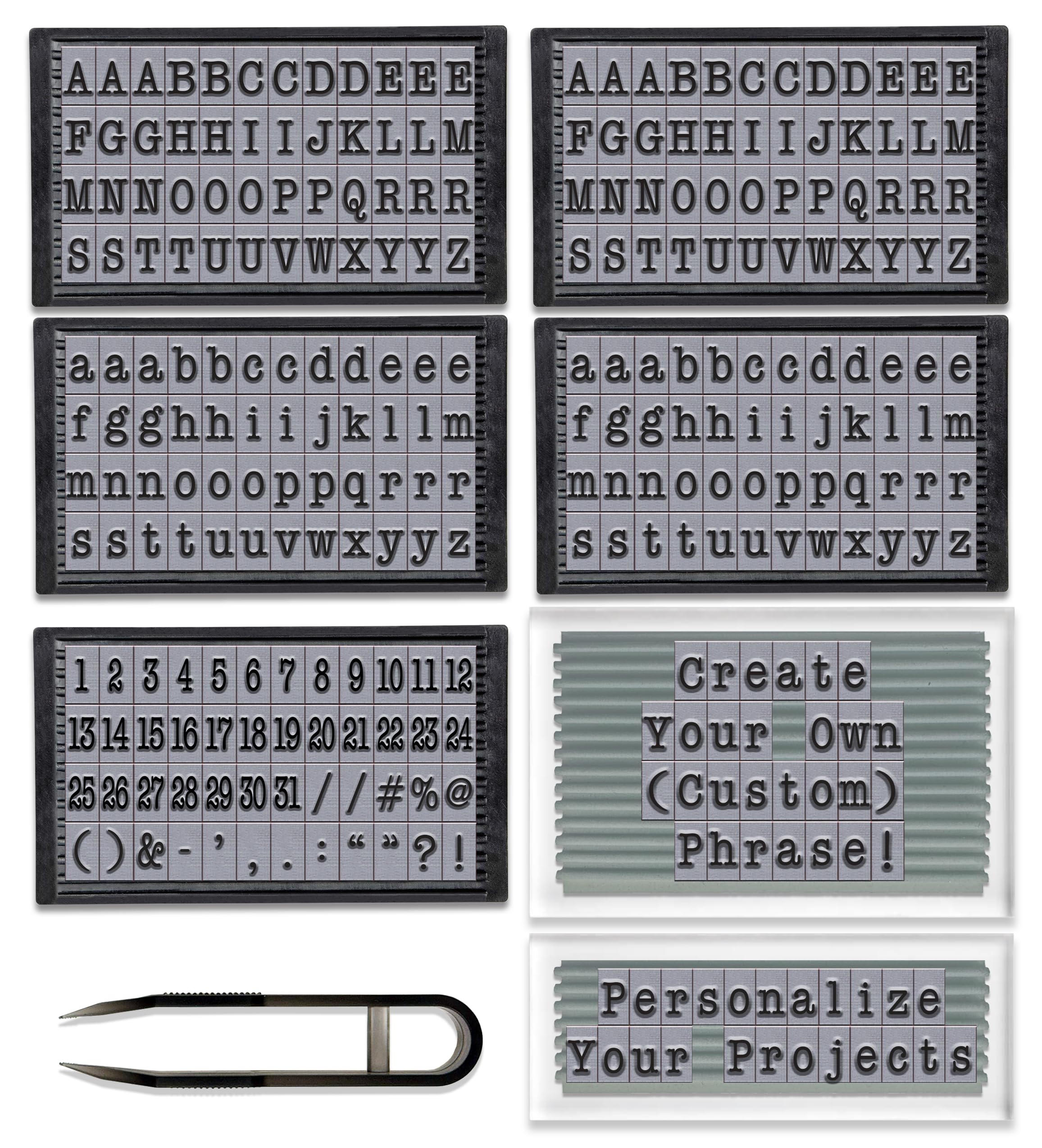 Contact Crafts Pegz Alphabet Letters American Typewriter Font Uppercase, Lowercase Numbers & Symbols 245 Pc Stamp Kit Bundle